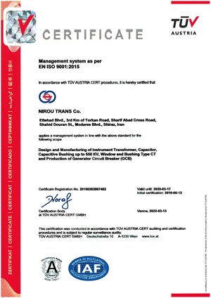 گواهی استاندارد مدیریت ISO 9001:2015 - En