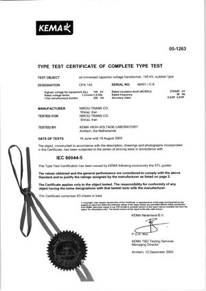 Type Test Certificate- CPA 145